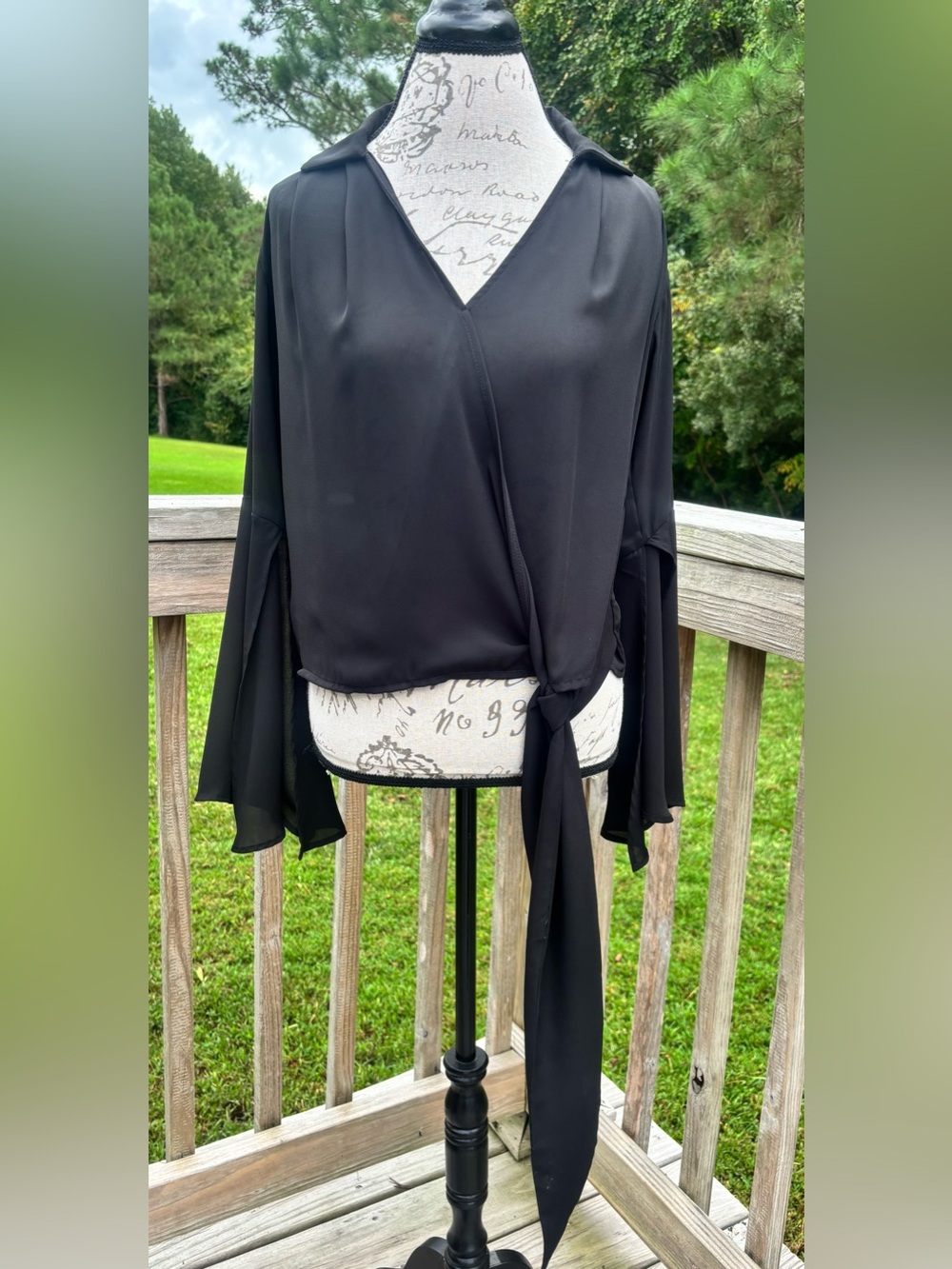 Source Unknown Black Wrap Tie Blouse